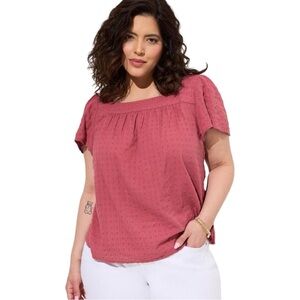 Torrid, Clip Jacquard Square Neck Flutter Sleeve Top (Size 4)